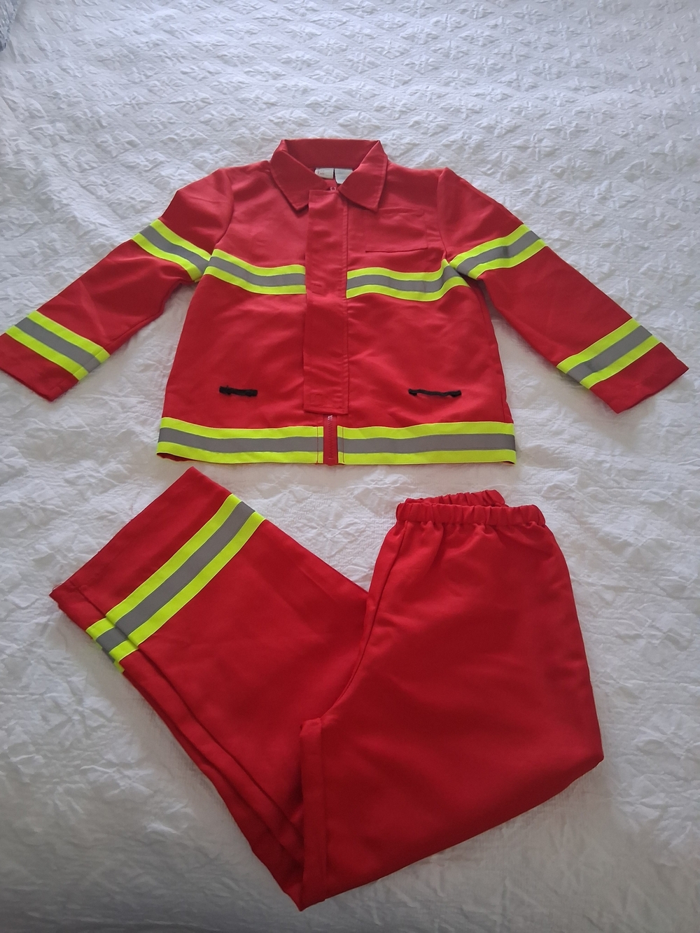 Red Firefighter Costume  Set with Reflective Stripes Boys 7-8 Years Halloween
